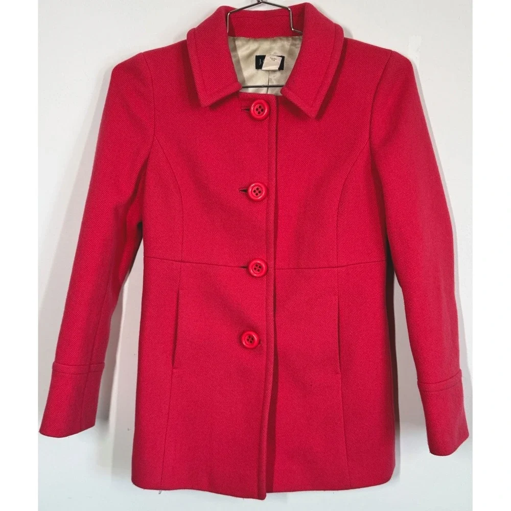 J. Crew Women's Hot Pink Wool Coat With Large Buttons Pleated Back Size 4 READ - Picture 1 of 10